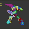 Blue Armored Robot Game Character in Dynamic Battle Stance with Drill Weapon