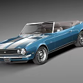 Classic Blue Convertible Car with White Stripes Open Top and Silver Wheels