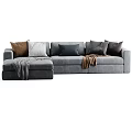 Gray Sectional Sofa with Multiple Colored Cushions and Throw Blankets Modern Living Room 3d model