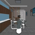 Modern Dental Clinic Interior With Dental Chair Medical Equipment And Wooden Panels