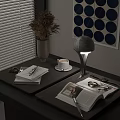 Stylish Decorative Ornament Set With Table Lamp Vase Coffee Cup Books And Keys On Desk