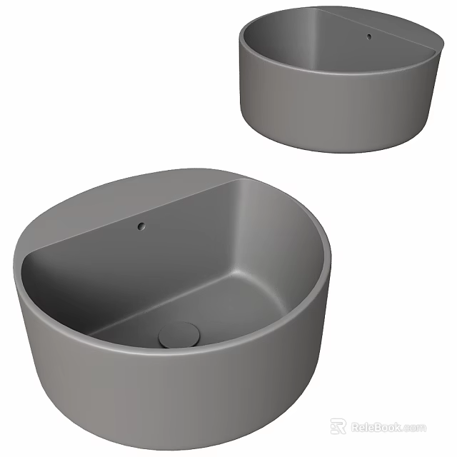 Elegant Round Gray Washbasin Set of Two for Modern Bathroom With Smooth Surface 3d model 