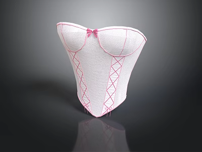 Feminine White Corset With Delicate Pink Stitching And Bow Detail 3d model