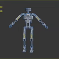 Detailed Metallic Robot With Mechanical Structure Yellow Warning Stripes And Joints