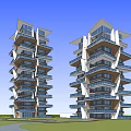 Modern High Rise Buildings With Unique Architectural Design Balconies And Glass Facades Against Blue Sky