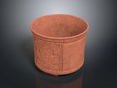 Terracotta Container Sculpture With Intricate Hand Carved Patterns And Smooth Finish 3d model