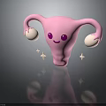 Cute Pink Uterus Organ With Smiling Face Purple Eyes Ovaries And Sparkles