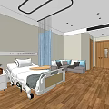 Modern Hospital Room Interior With Medical Bed TV Wooden Floor And Blue Chair