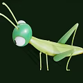 Green Cartoon Grasshopper With Big Eyes Long Antennae Slender Legs And Kiwi Like Body