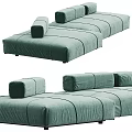 Light Green Velvet Multi Seat Sofa With Striped Modular Design And Cushioned Backrest 3d model