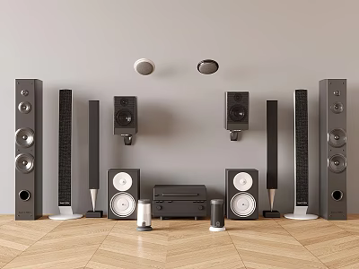 Various Headphones and Speakers Including Home Audio Devices Wireless and Floor Standing Models 3d model
