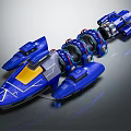 Blue Sci Fi Spaceship Model With Yellow Details Multiple Engines And Streamlined Design 3d model