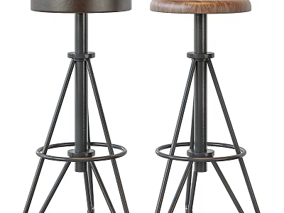 Modern Industrial Bar Stools With Metal Tripod Base And Wooden Seat 3d model
