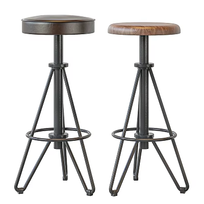 Modern Industrial Bar Stools With Metal Tripod Base And Wooden Seat 3d model