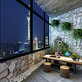 Modern Hotel Room Interior With King Bed Antler Light Textured Wall And City View