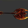 Fiery Flaming Axe Weapon With Red Orange Intricate Patterns And Decorative Handle
