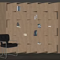 Modern Wooden Bookcase Interior Design With Modular Cubbies And Leather Chair