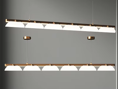 Modern Linear Pendant Light Design With Gold Metal Frame And White Shades 3d model