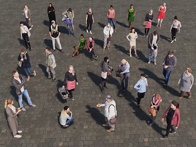 Group of Diverse People Standing and Interacting in Public Square Area 3d model