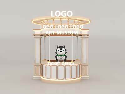 Art Museum Display Booth with LOGO Cartoon Character and Illuminated Lights Design 3d model