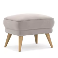 Light Gray Padded Sofa Stool With Wooden Legs Modern Design 3d model