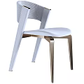Single Chair with White Upholstered Seat Curved Textured Backrest and Metal Legs
