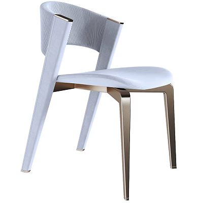 Single Chair with White Upholstered Seat Curved Textured Backrest and Metal Legs 3d model