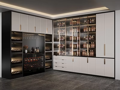 Elegant Modern Wine Cabinet with Glass Doors and Wine Bottles Storage Design 3d model