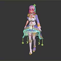Game Anime Fantasy Character With Pink Hair Golden Headdress And Colorful Skirt Tassels
