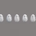 Five White Egg Shaped Chandeliers With Intricate Woven Texture Arranged In A Row