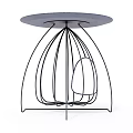 Modern Minimalist Dining Table With Gray Round Tabletop And Black Wire Metal Legs