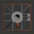 Orange Industrial Equipment With Conical Top Vertical Cylindrical Section And Metal Frame On Wheels