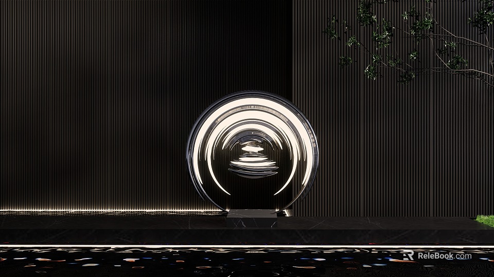 Modern Circular Illuminated Sculpture With Transparent Design And Striped Wall Background 3d model 
