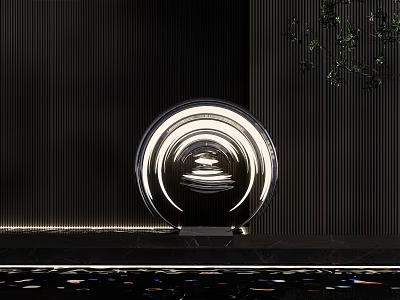 Modern Circular Illuminated Sculpture With Transparent Design And Striped Wall Background 3d model
