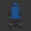 Blue Electric Wheelchair With Backrest Armrests Control Panel Wheels And Footrests On Gray Background
