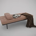 Modern Brown Sofa Bench with Zebra Print Pillow and Brown Blanket on Black Legs