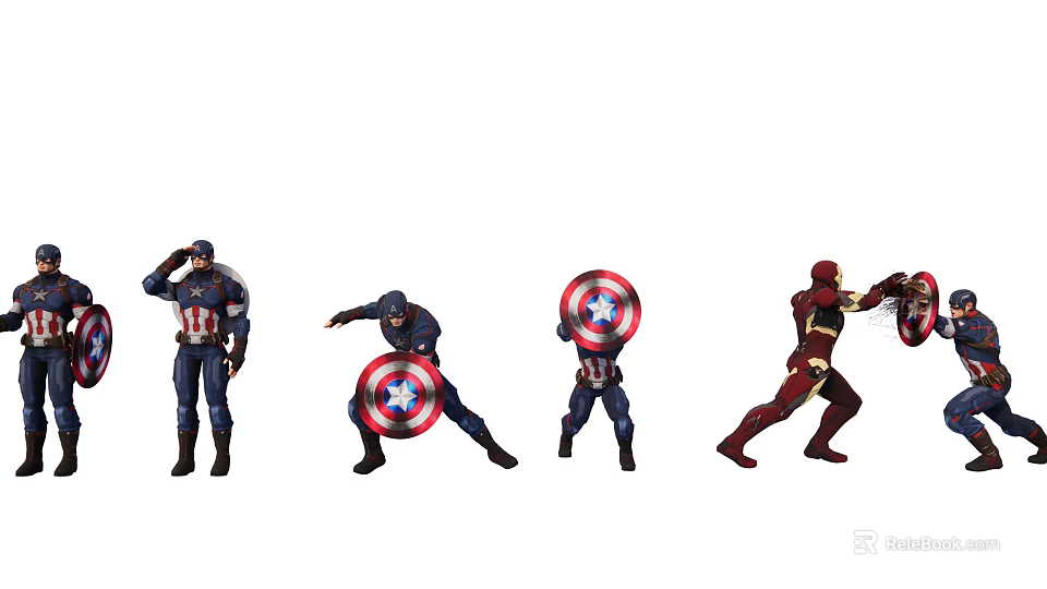 Captain America And Iron Man Superhero Action Figures In Dynamic Poses 3d model 