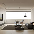 Modern Living Room Interior With Black Leather Sofa Brown Pillows Abstract Mural And Floor Lamp