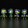 Four Green Skinned Game Movie Characters With Different Hairstyles And Various Poses