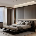 Modern Elegant Bedroom Interior Design With Large Window Curtains Gray Wall Headboard Nightstand And Lighting