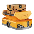 Yellow Automated Logistics Robot Transporting Amazon Packages In Warehouse Facility 3d model