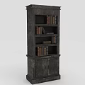 Dark Vintage Wooden Bookcase With Open Shelves Books And Bottom Cabinet Doors