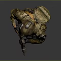 Military Style Game And Movie Character In Camouflage Uniform With Helmet Goggles Backpack And Weapon