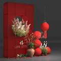 Red Photo Check In Spot with Circular Cutout Red Lanterns Greenery Fu Character Life Style