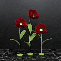 Beautiful Photo Checkin Spot Featuring Red Flowers Green Stems Leaves Black Background and Marble Countertop