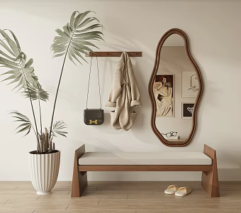 Modern full-length mirror shoe-changing stool clothes rail 3d model