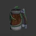 Wooden And Metal Tankard With Snake Shaped Handle And Metal Decorations