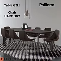 Harmony Dining Table With Dark Wood Chairs And Pendant Lights In Checkered Rug Interior