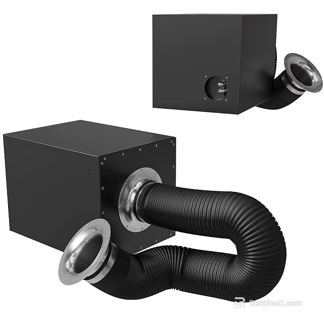 Black Industrial Ventilation Unit With Flexible Hose And Metal Connectors 3d model 