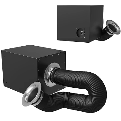 Black Industrial Ventilation Unit With Flexible Hose And Metal Connectors 3d model